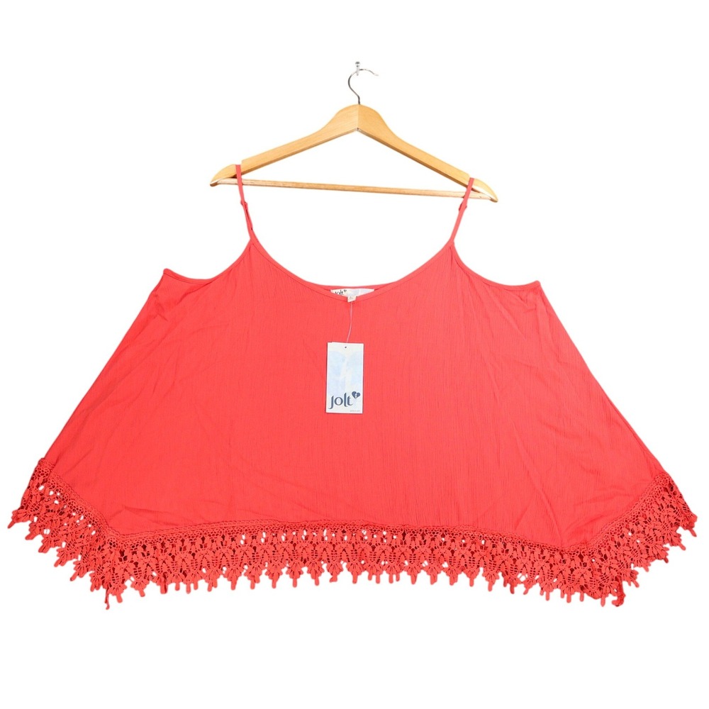 Jolt Cami Tank Top Womens Large Red Rayon Crochet Lace Trim Flowy JW1762DXQ